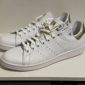 adidas White Sneakers with Gold Heel Tab